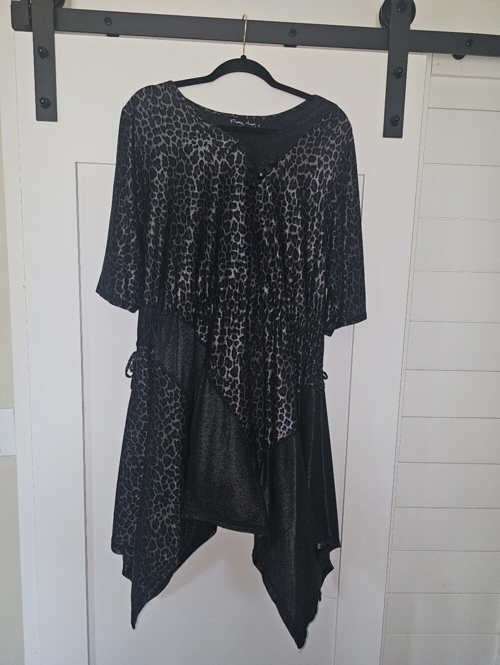 Black & Charcoal Leopard Print Handkerchief Hem Tunic